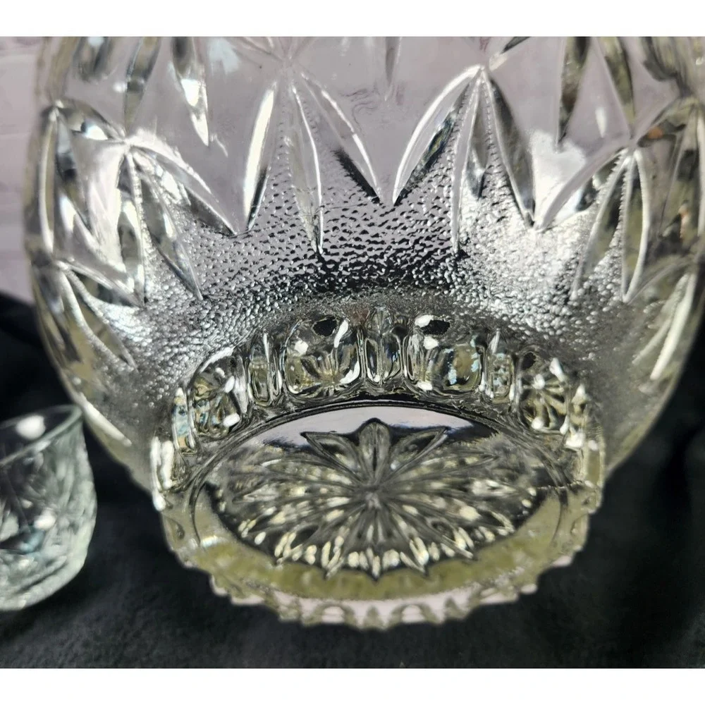 Gorgeous Vintage Large Glass Punch Bowl with 6 Cups Formal / Holiday Parties